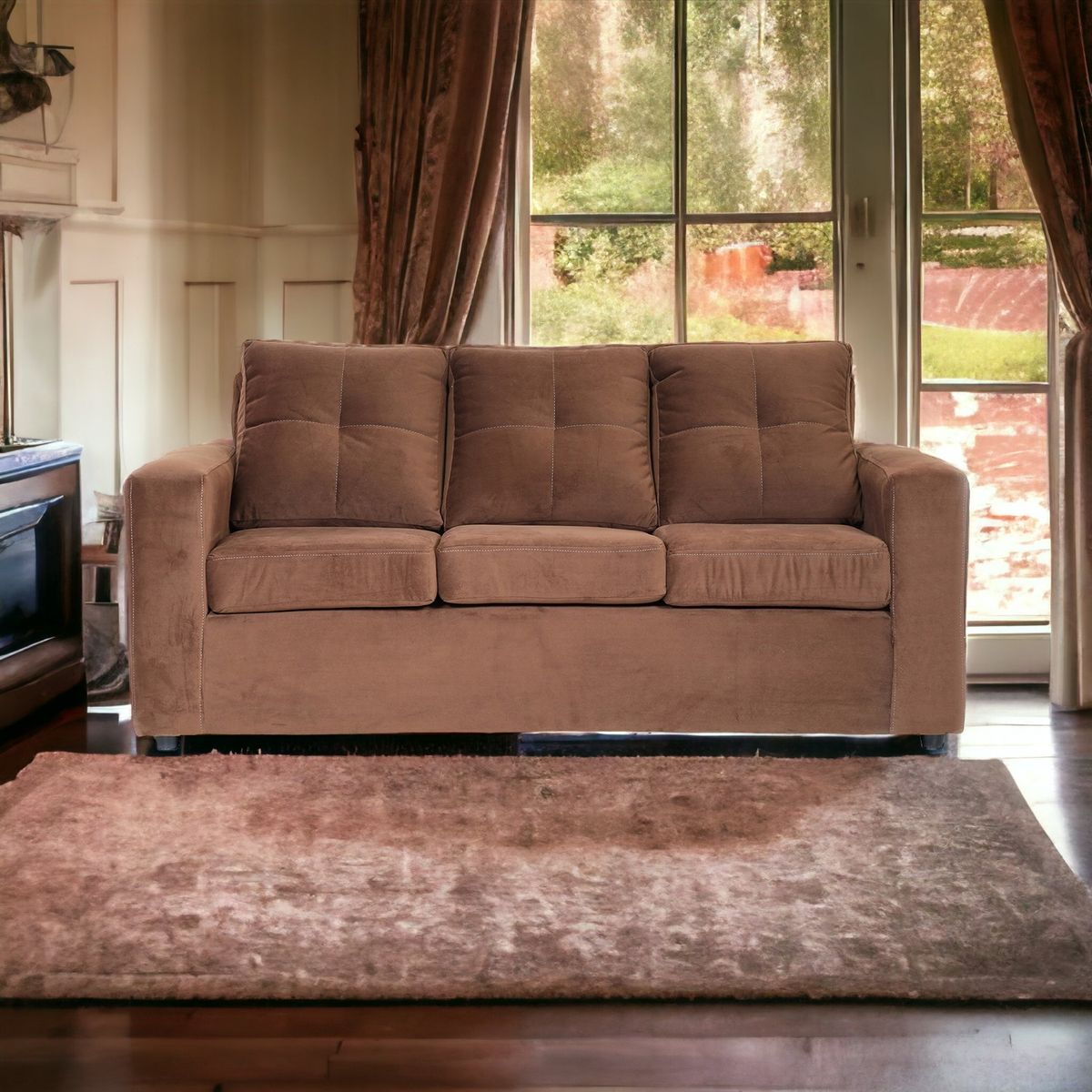 MUEBLES AMERICA - Sofá Emilia 3 Cuerpos Tela Chocolate