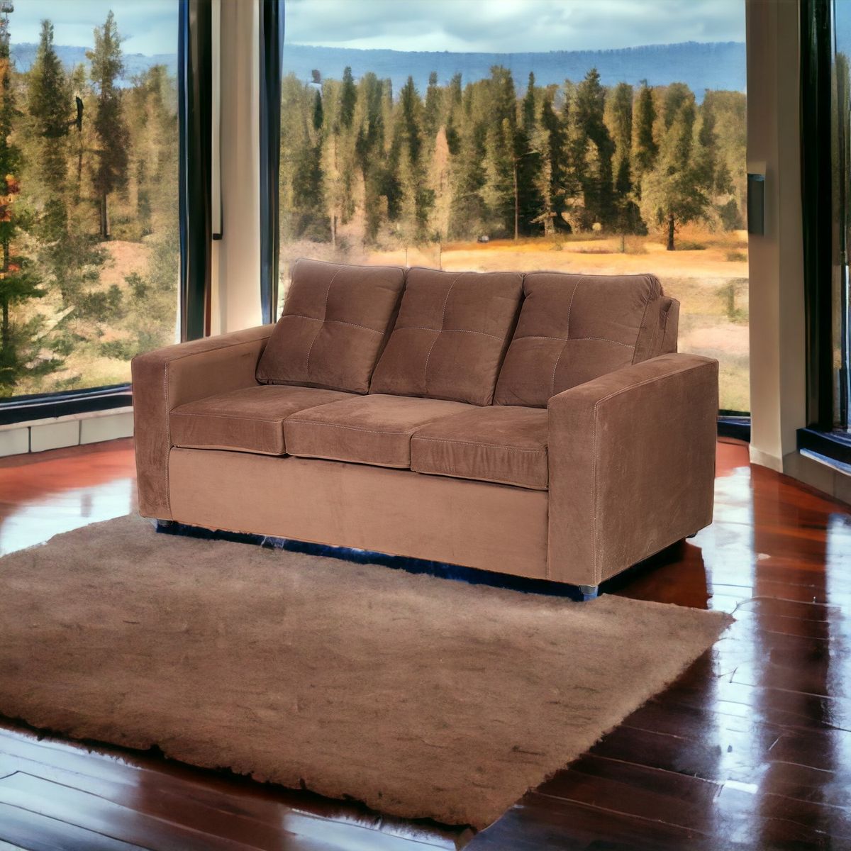 MUEBLES AMERICA - Sofá Emilia 3 Cuerpos Tela Chocolate