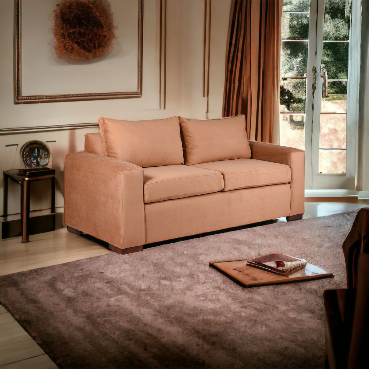 MUEBLES AMERICA - Sofá Neo 3 Cuerpos Tela Felpa Tostado