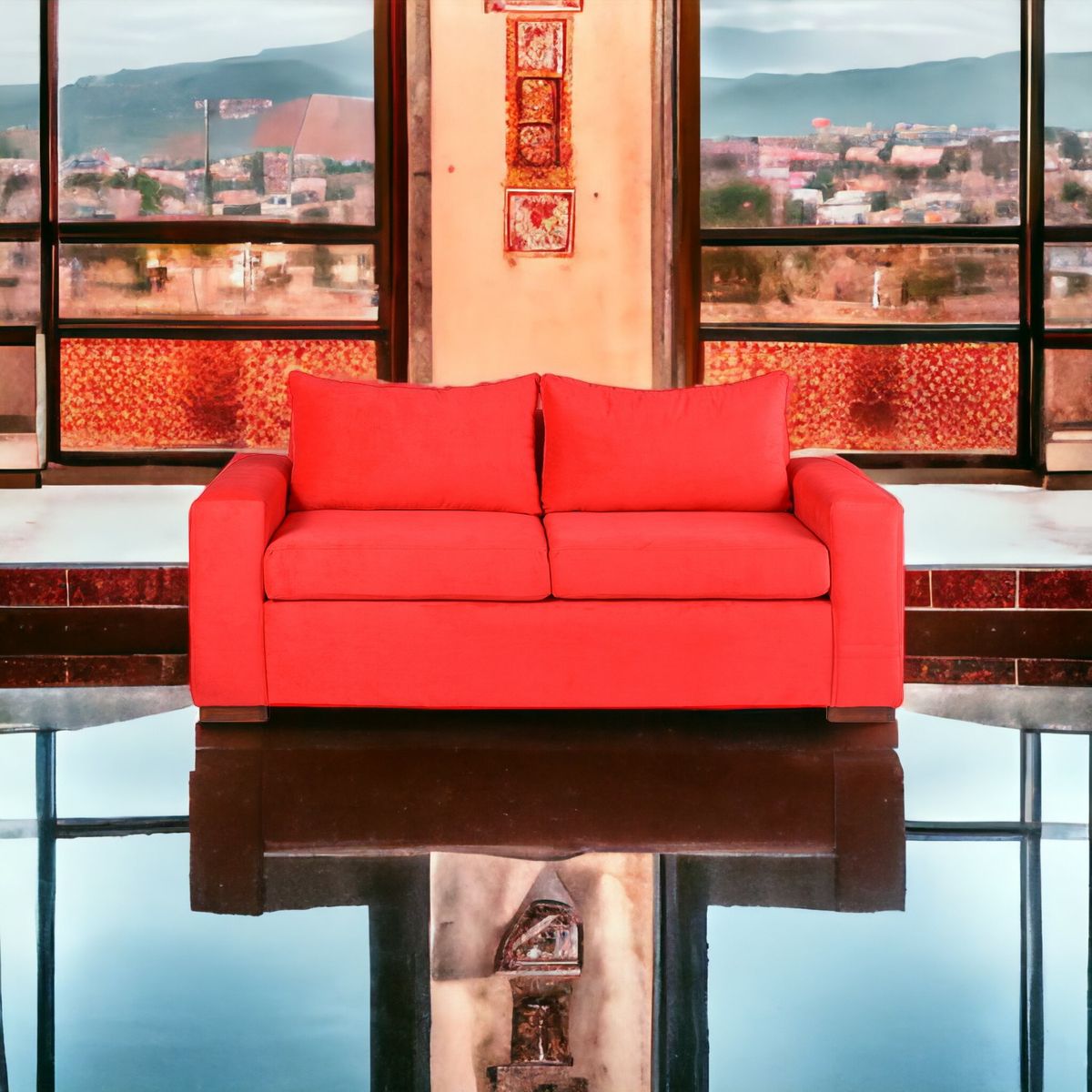 MUEBLES AMERICA - Sofá Neo 3 Cuerpos Tela Felpa Rojo
