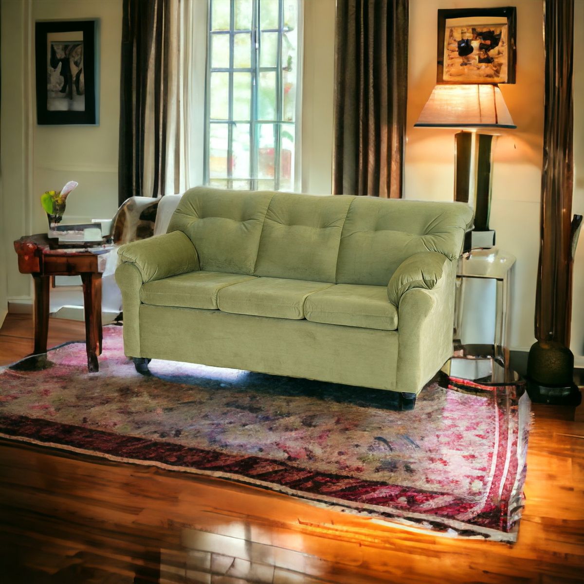 MUEBLES AMERICA - Sofá América 3 Cuerpos Tela Verde Musgo