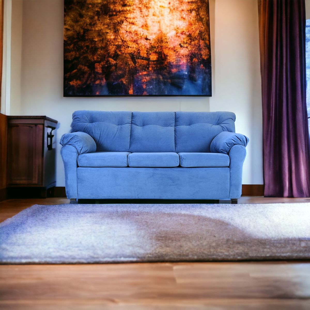 MUEBLES AMERICA - Sofá América 3 Cuerpos Tela Azul Petroleo