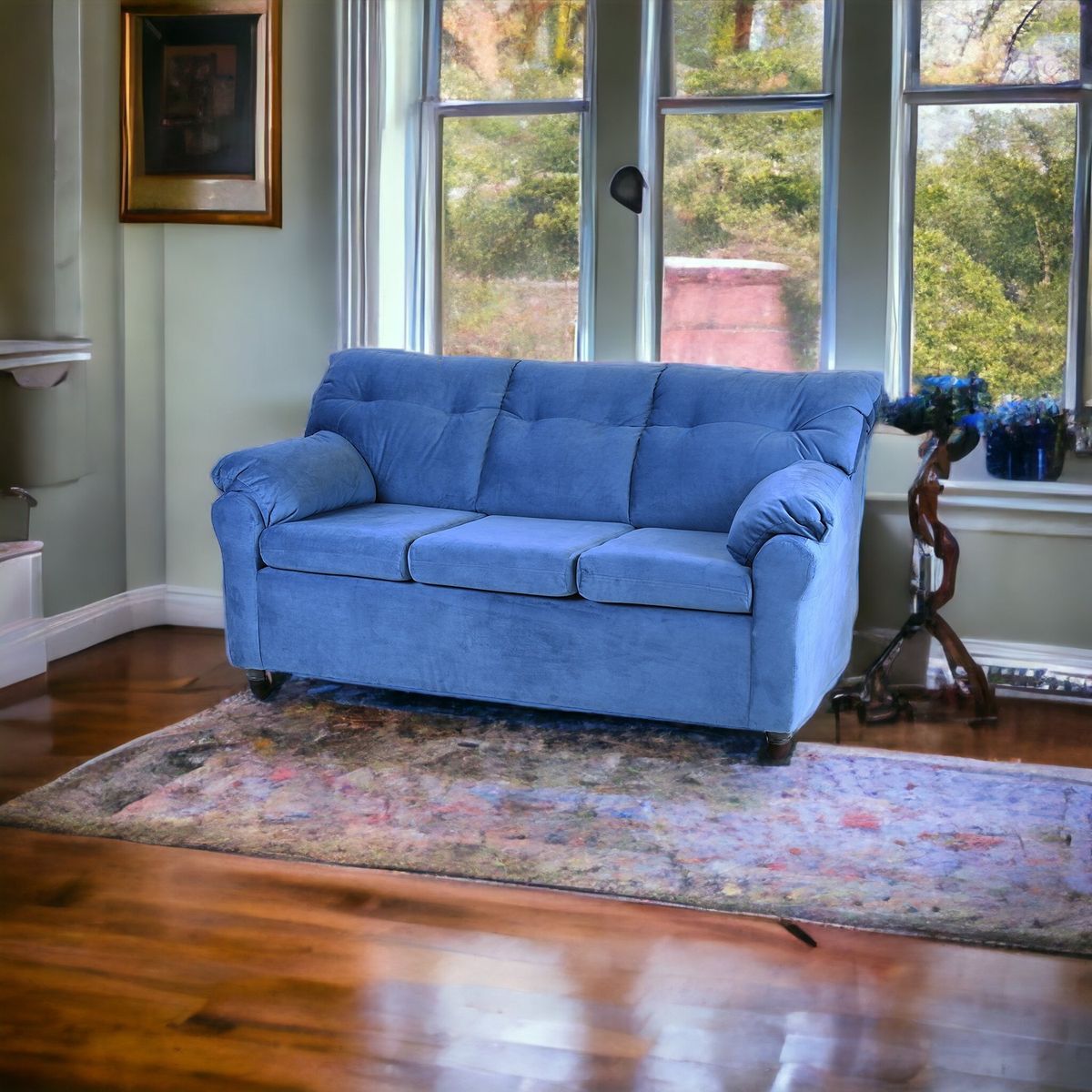 MUEBLES AMERICA - Sofá América 3 Cuerpos Tela Azul Petroleo