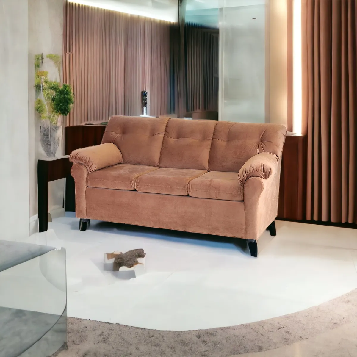 MUEBLES AMERICA - Sofá América 3 Cuerpos Tela Tostado