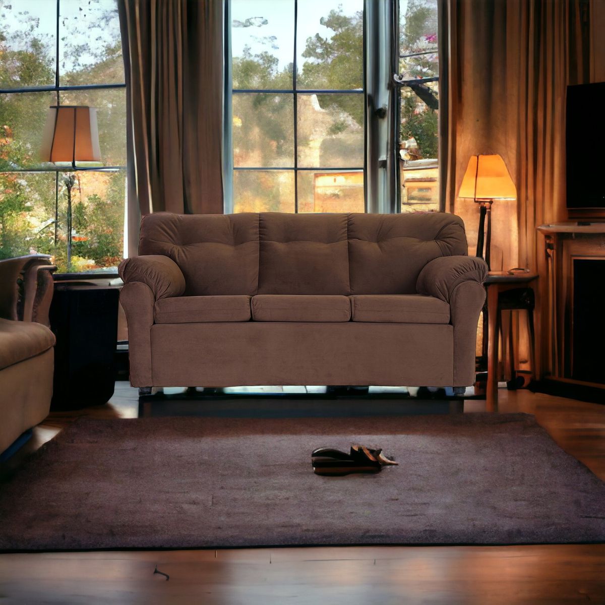 MUEBLES AMERICA - Sofá América 3 Cuerpos Tela Chocolate.