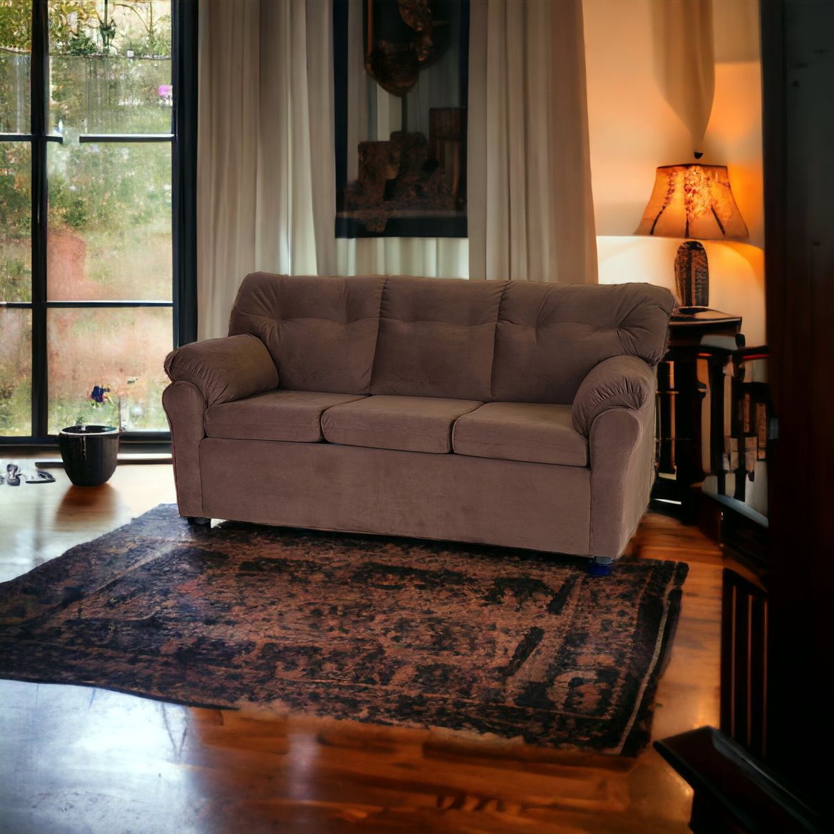 MUEBLES AMERICA - Sofá América 3 Cuerpos Tela Chocolate.