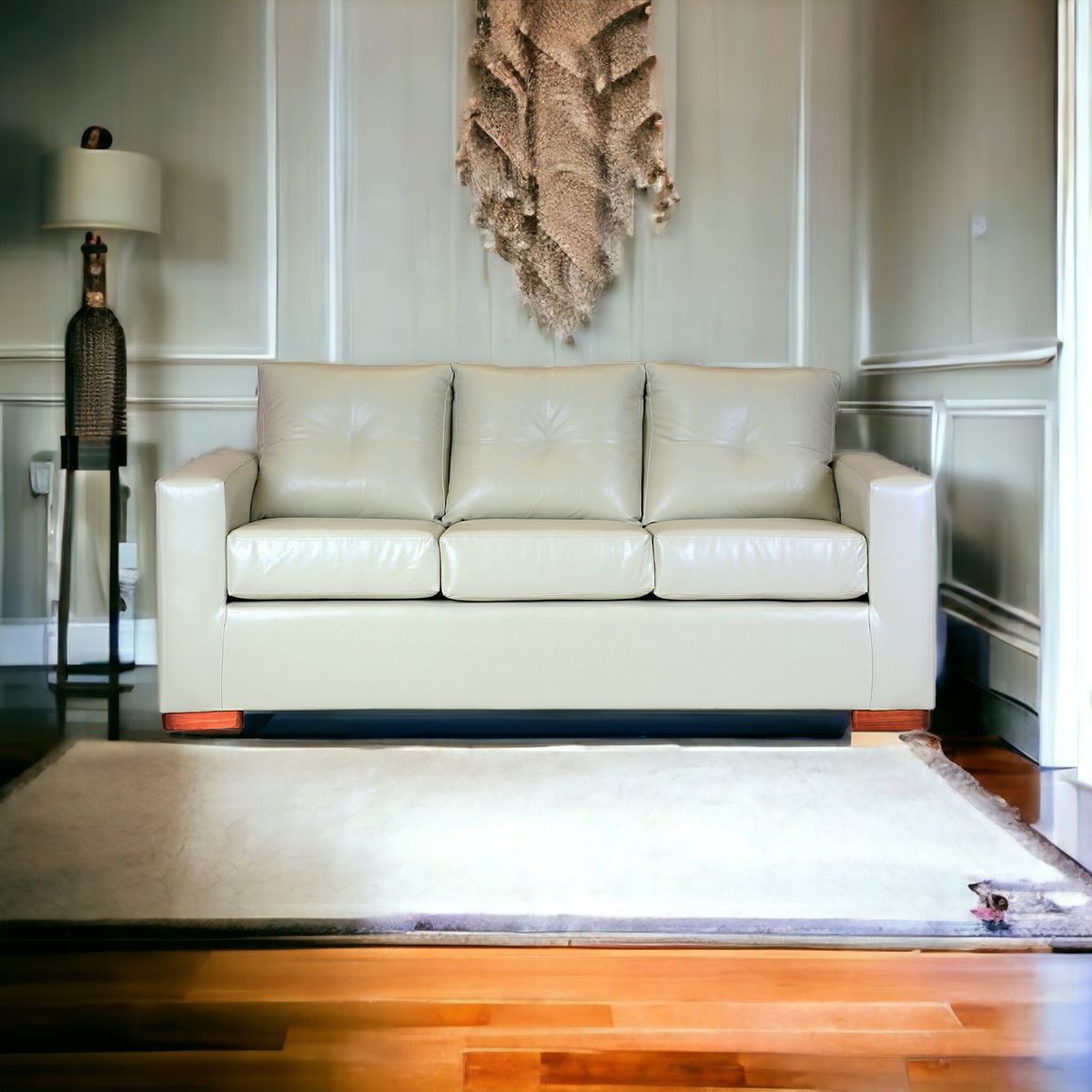 MUEBLES AMERICA - Sofá Franco 3 Cuerpos Cuero Sintético Beige