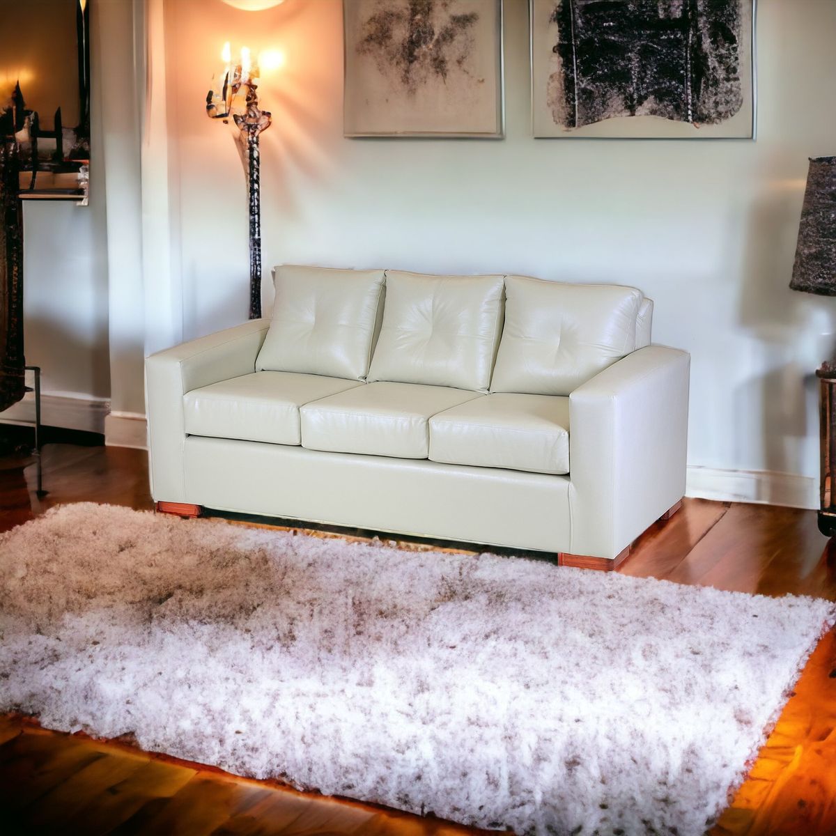 MUEBLES AMERICA - Sofá Franco 3 Cuerpos Cuero Sintético Beige