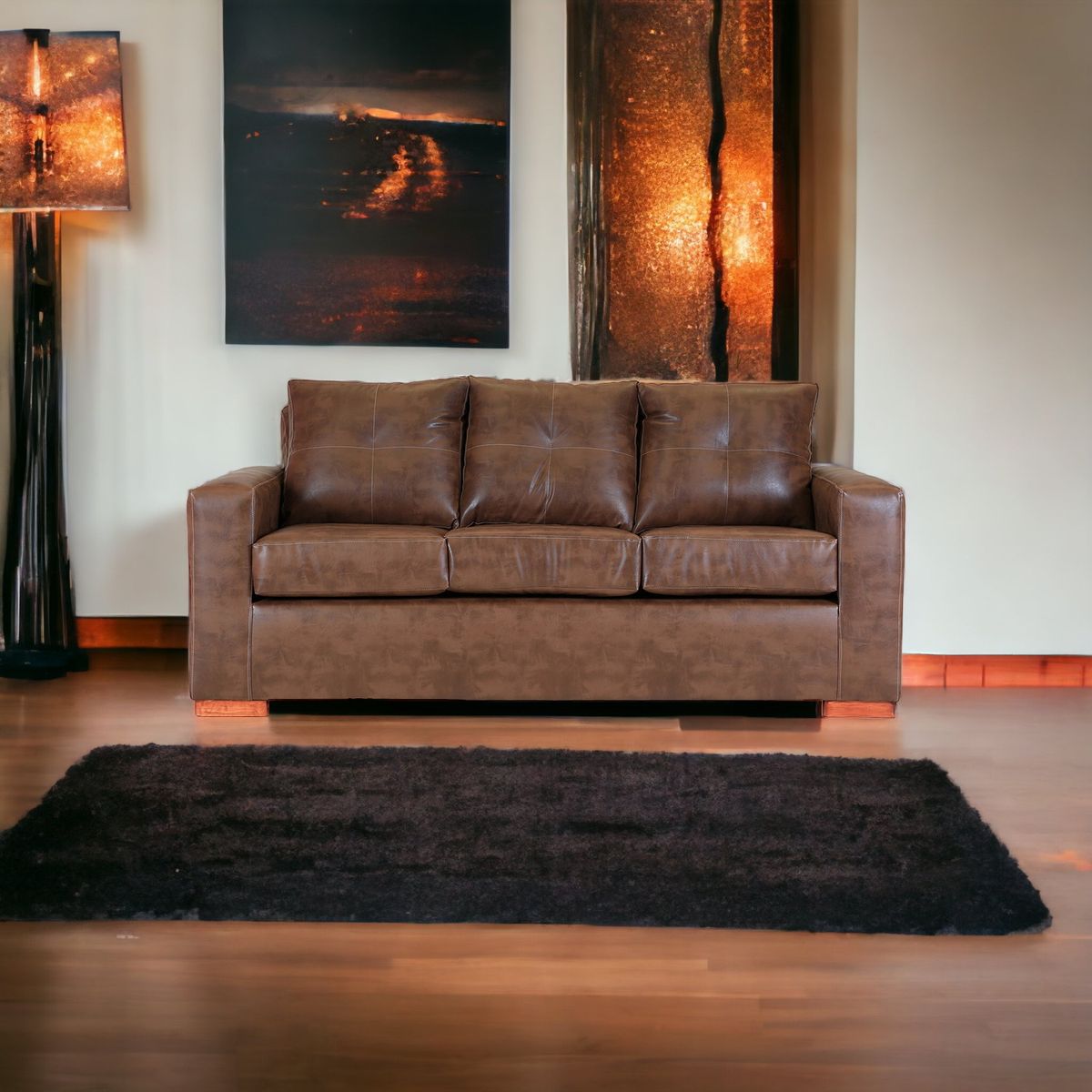 MUEBLES AMERICA - Sofá Franco 3 Cuerpos Cuero Sintético  Caramelo