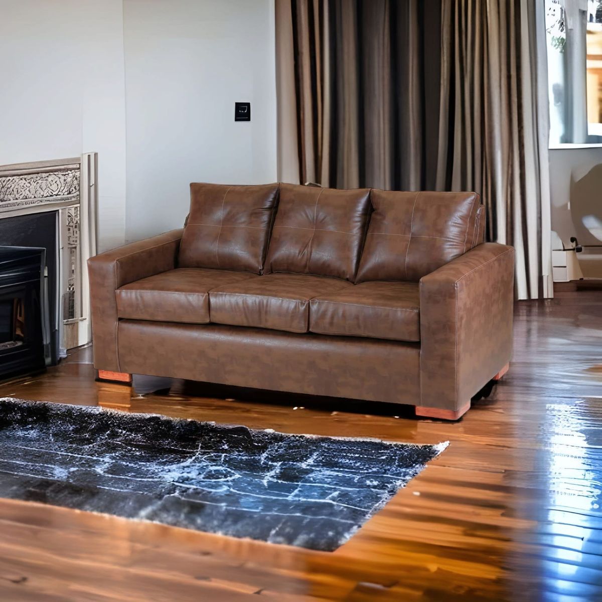 MUEBLES AMERICA - Sofá Franco 3 Cuerpos Cuero Sintético  Caramelo