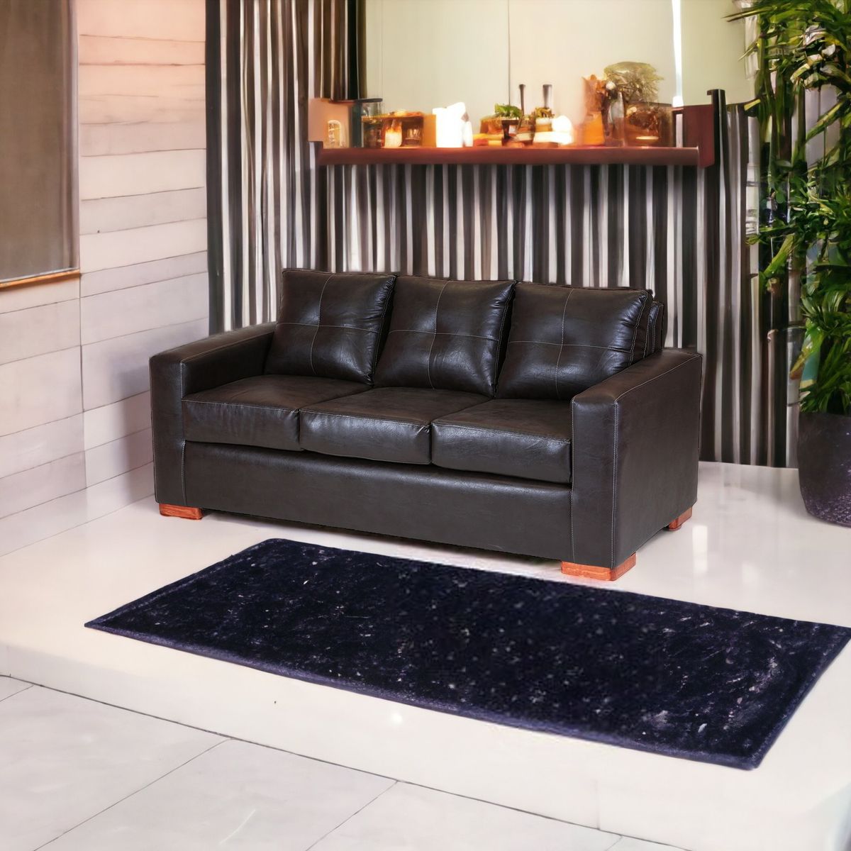 MUEBLES AMERICA - Sofá Franco 3 Cuerpos Cuero Sintético Chocolate