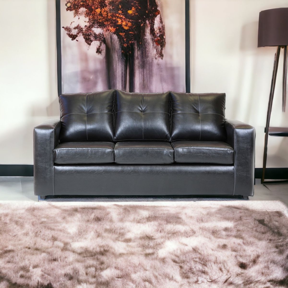 MUEBLES AMERICA - Sofá Emilia 3 Cuerpos Pu Negro