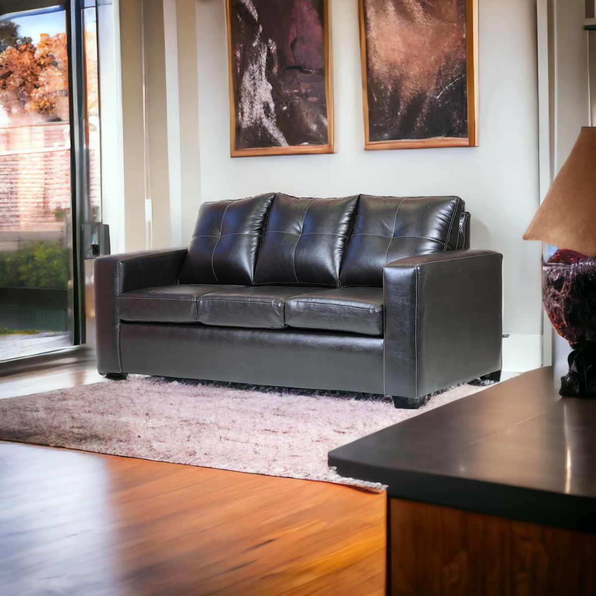 MUEBLES AMERICA - Sofá Emilia 3 Cuerpos Pu Negro