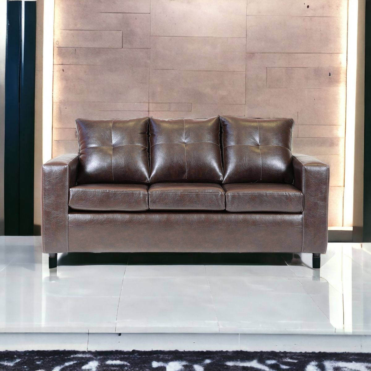 MUEBLES AMERICA - Sofá Emilia 3 Cuerpos Pu Café Moro