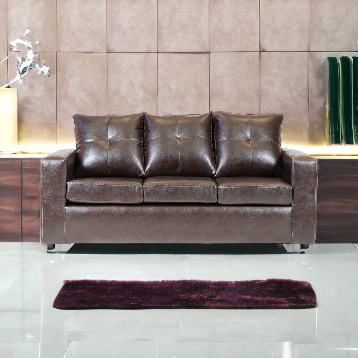 MUEBLES AMERICA - Sofá Emilia 3 Cuerpos Pu Café Moro