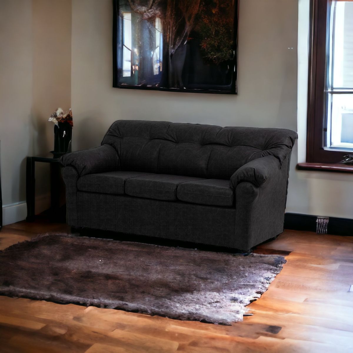 MUEBLES AMERICA - Sofá América 3 Cuerpos Cuero Auris Negro