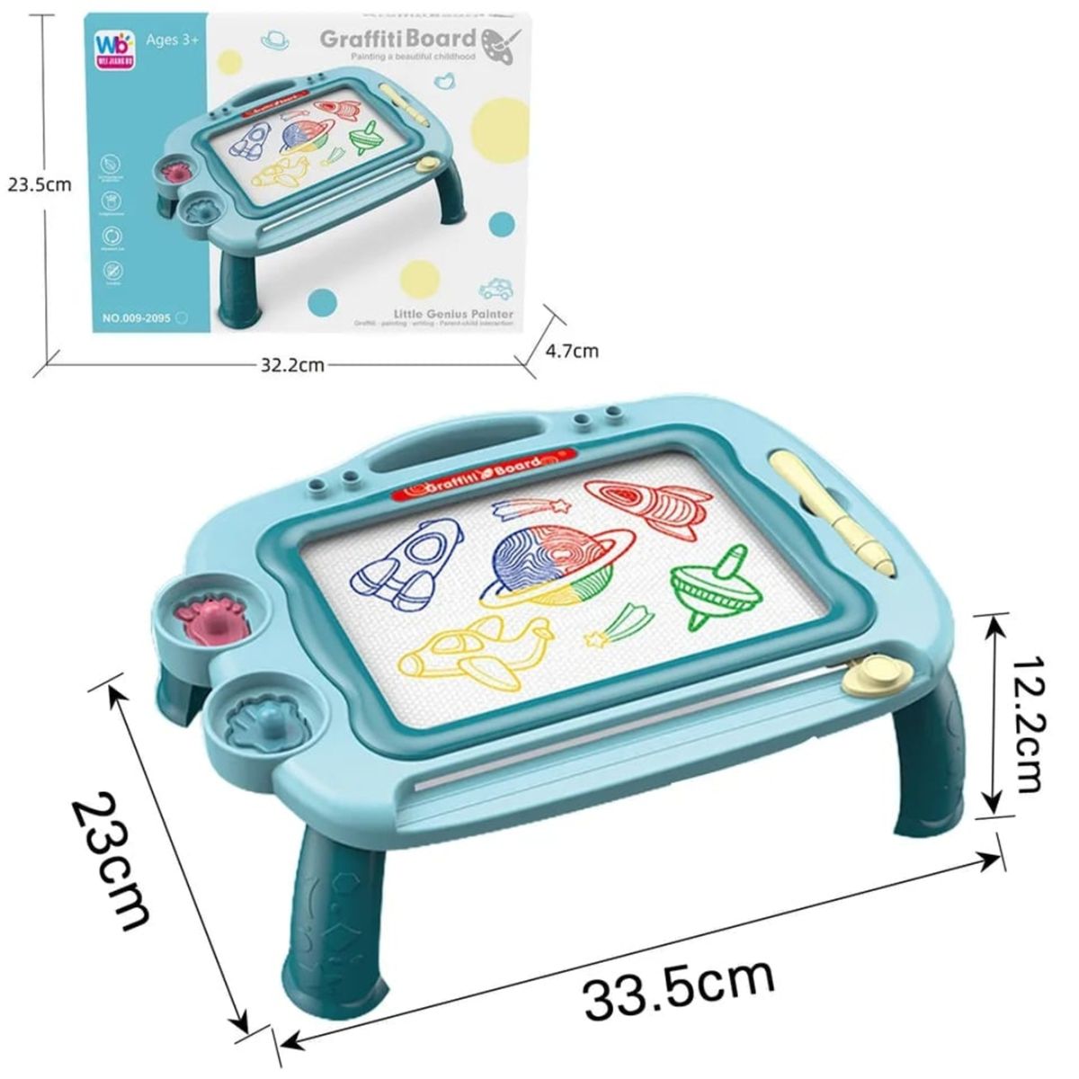 OEM - JUEGO TABLERO DE DIBUJO MAGNETICO CON SOPORTE AZUL