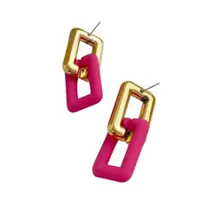 GENERICO - Aros Eslabones Vintage Color Fucsia Dorado
