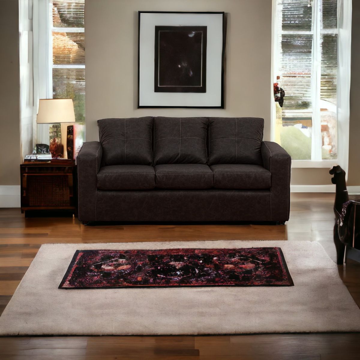 MUEBLES AMERICA - Sofá Emilia 3 Cuerpos Cuero Auris Negro