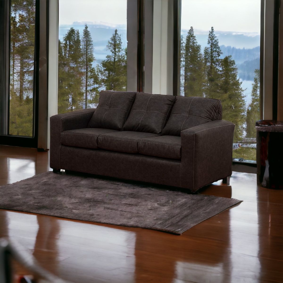 MUEBLES AMERICA - Sofá Emilia 3 Cuerpos Cuero Auris Negro