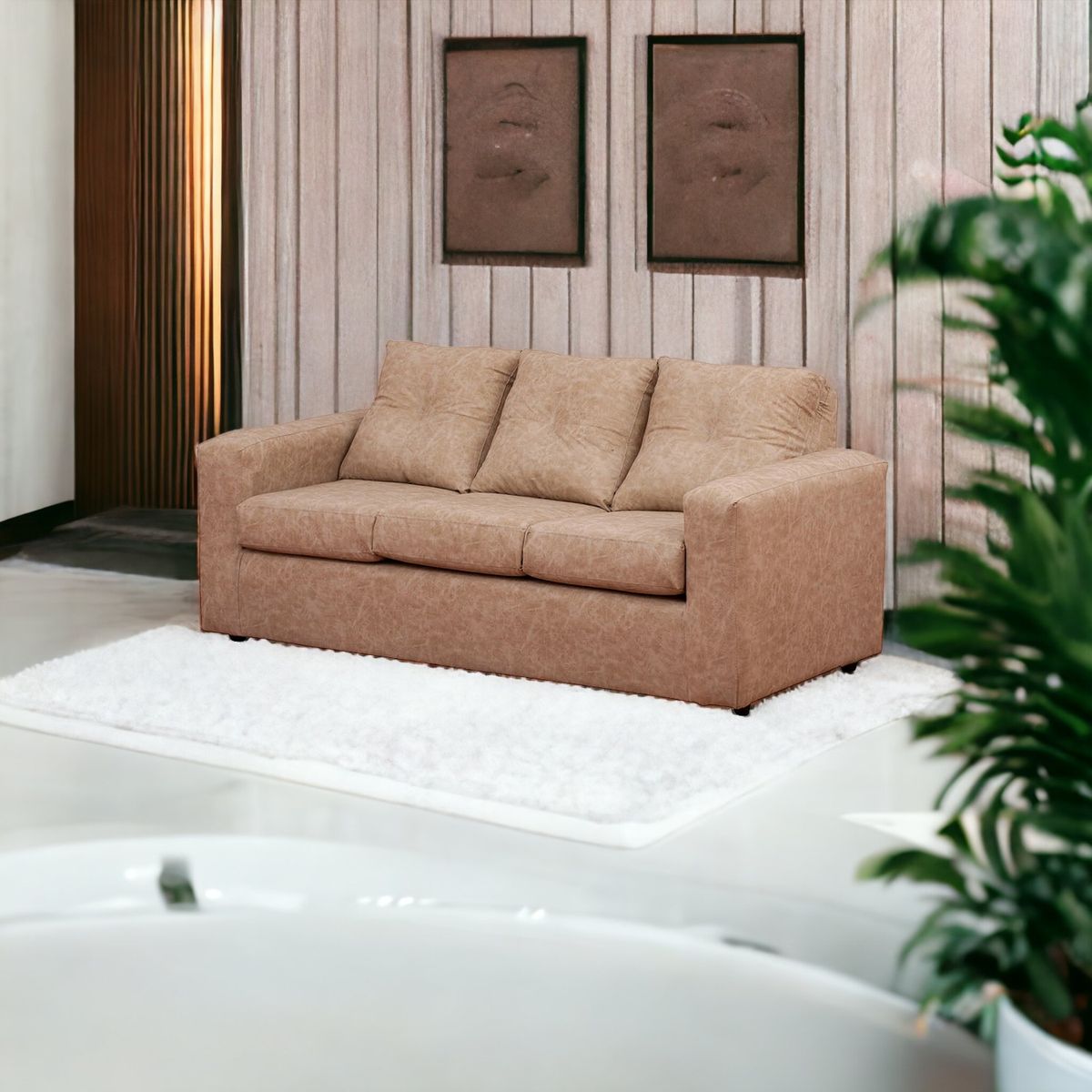 MUEBLES AMERICA - Sofá Emilia 3 Cuerpos Cuero Auris Beige