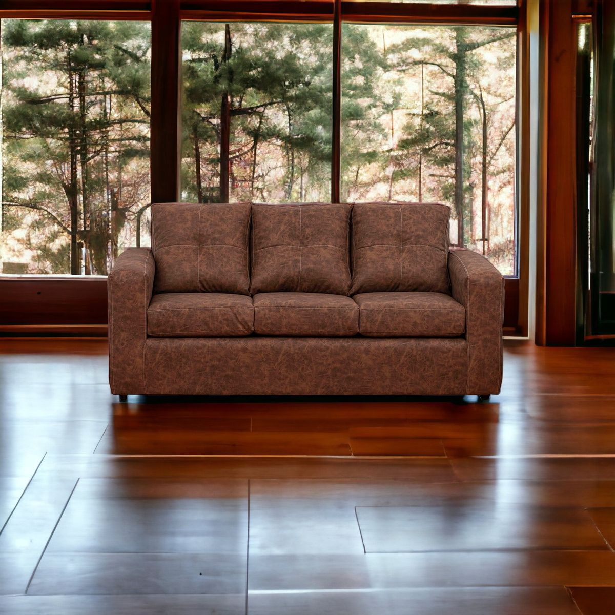 MUEBLES AMERICA - Sofá Emilia 3 Cuerpos Cuero Auris Café