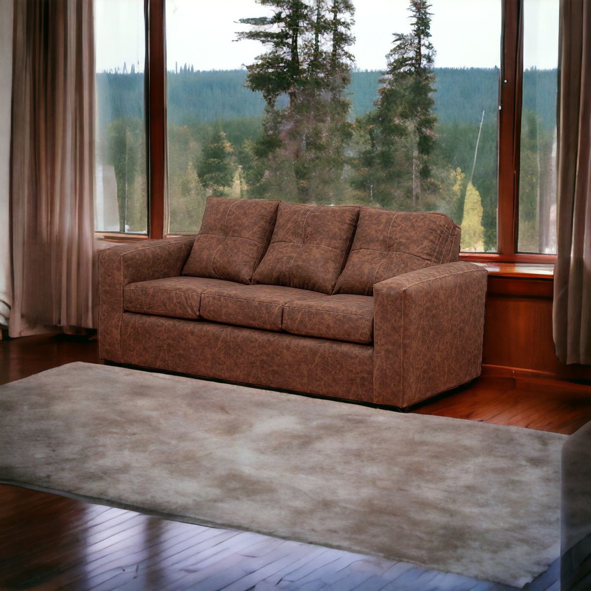 MUEBLES AMERICA - Sofá Emilia 3 Cuerpos Cuero Auris Café