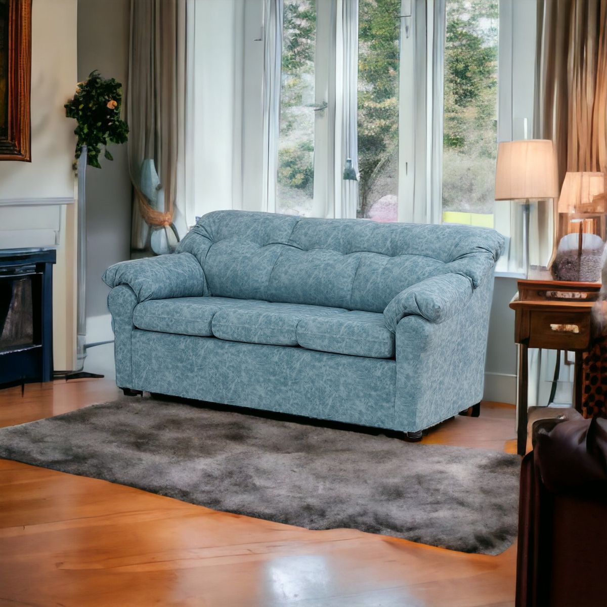 MUEBLES AMERICA - Sofá América 3 Cuerpos Cuero Auris Azul Claro