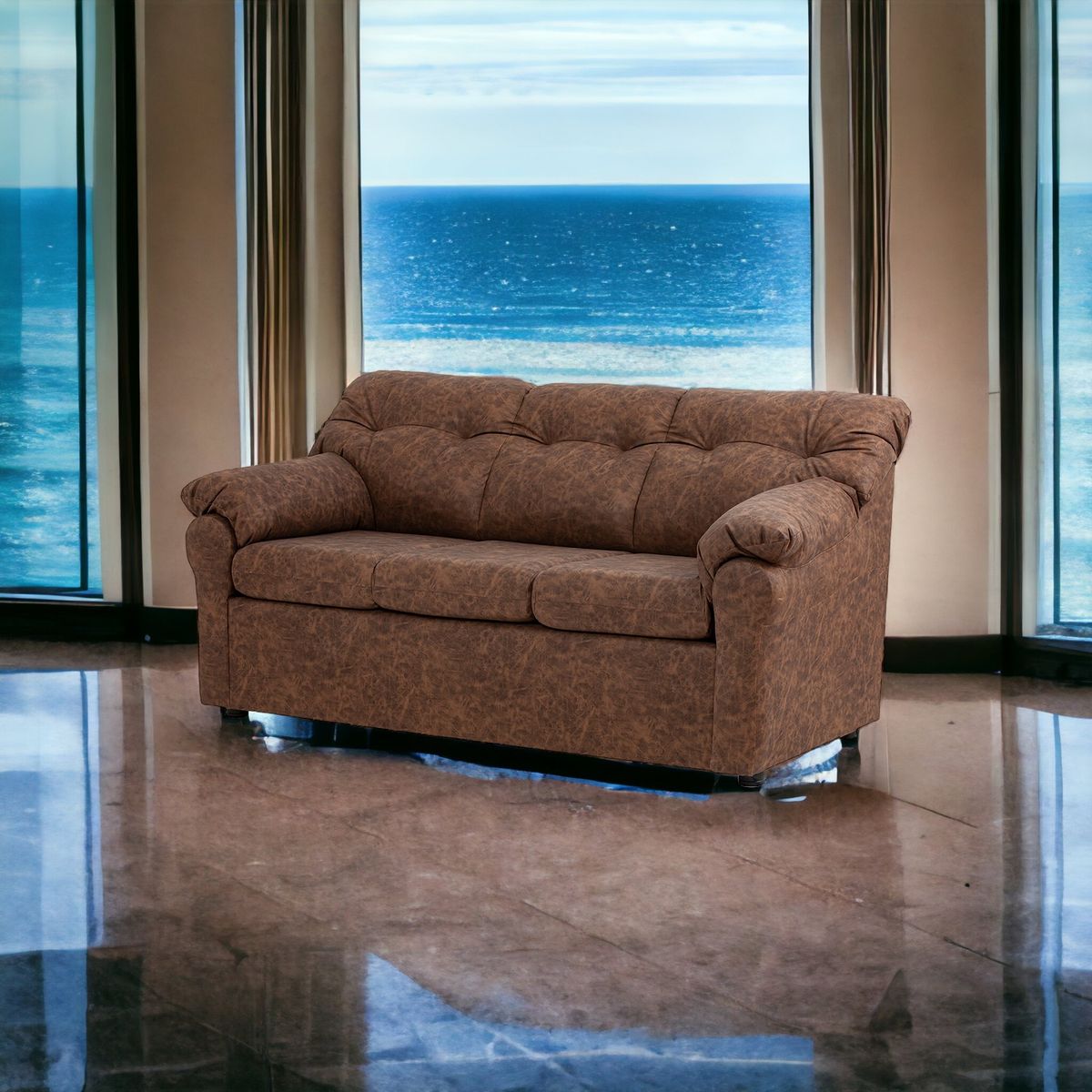 MUEBLES AMERICA - Sofá América 3 Cuerpos Cuero Auris Café.