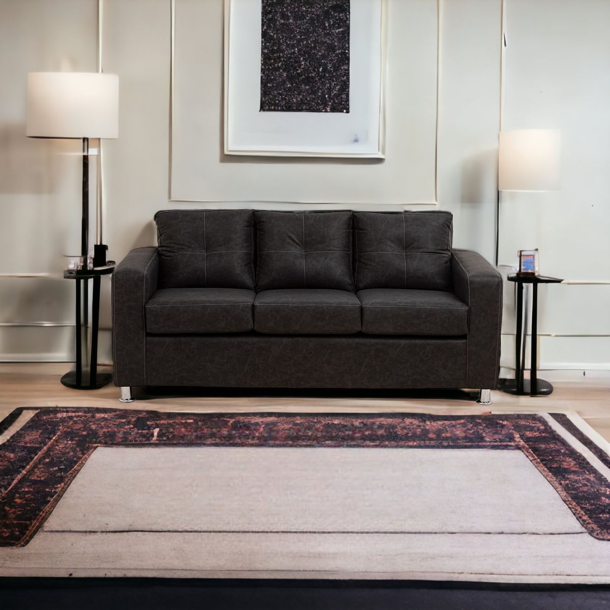 MUEBLES AMERICA - Sofá George 3 Cuerpos Cuero Auris Negro