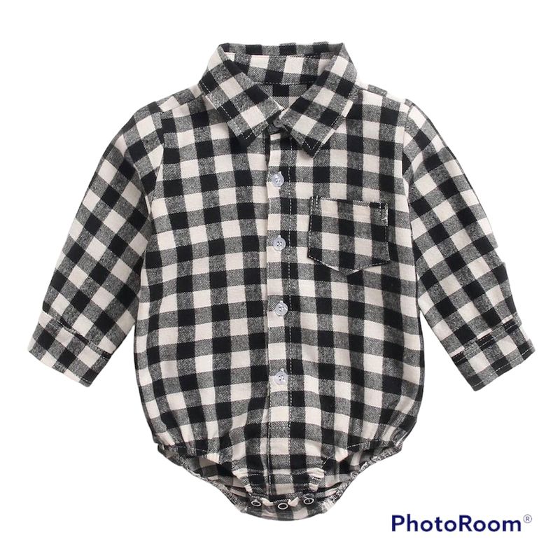 ANGO - Body Camisa Cuadrille blanco con negro