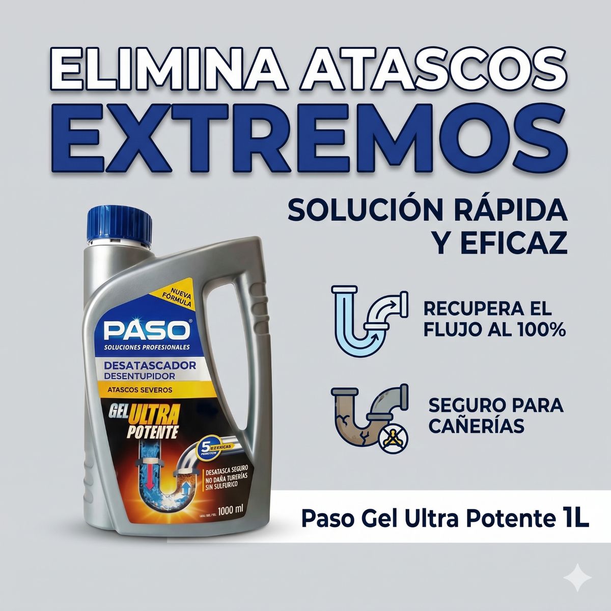 PASO - Destapa Desatasca Cañerias Atascos Severos Gel 1l