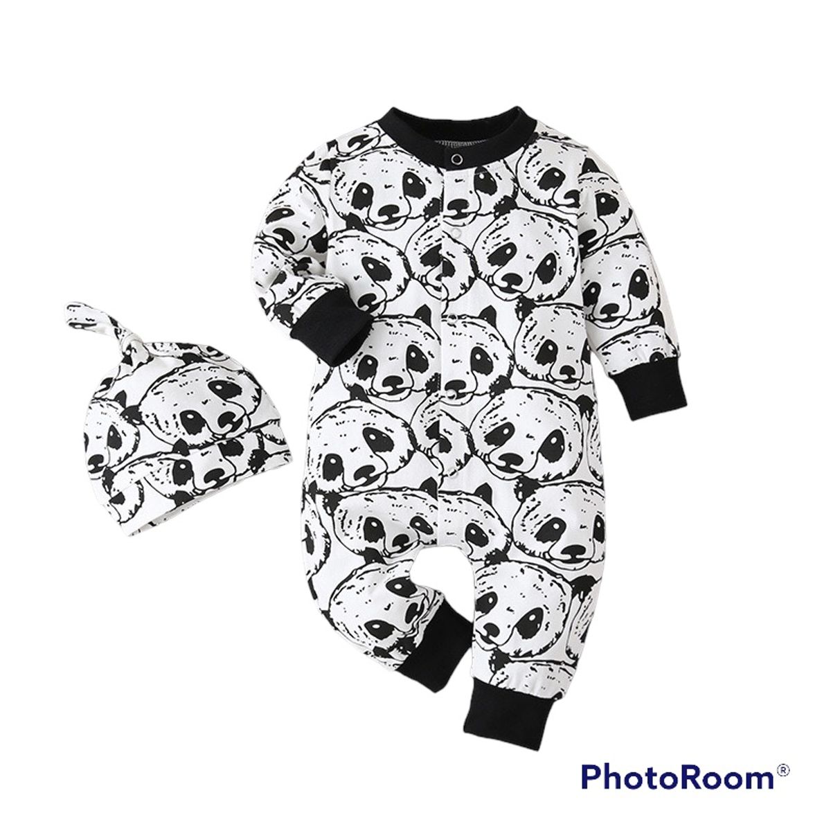 ANGO - Enterito Algodón PANDAS y gorro