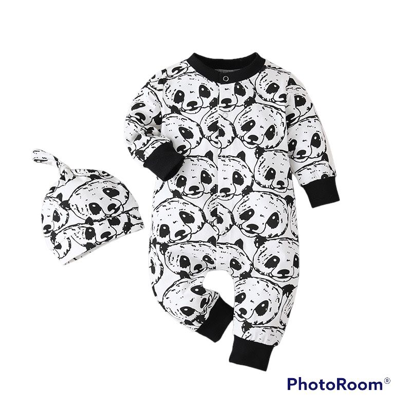 ANGO - Enterito Algodón PANDAS y gorro