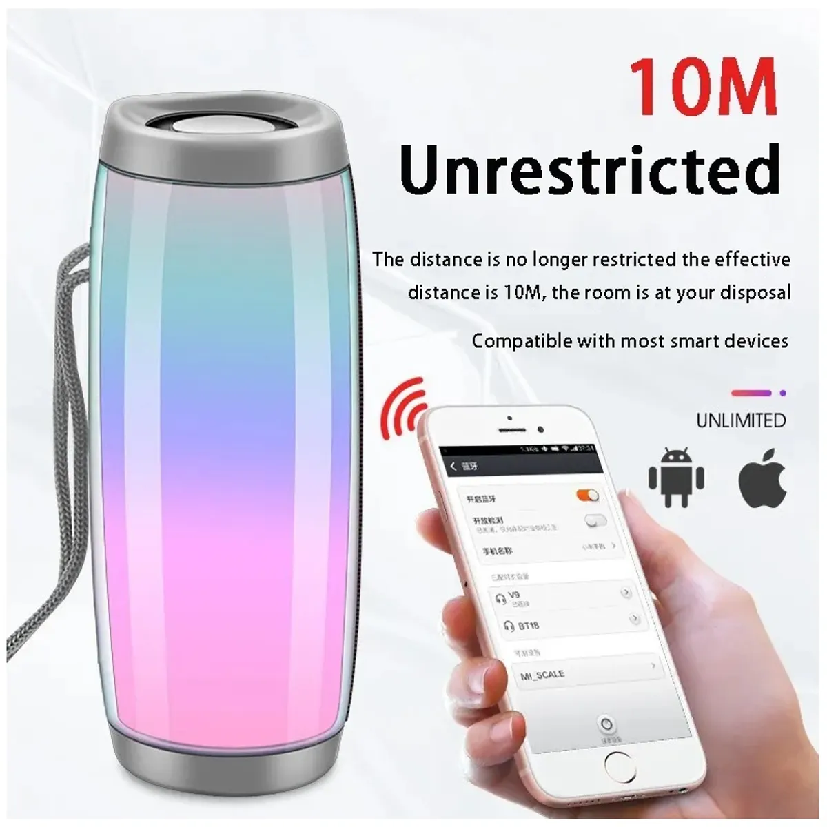 GENERICO - Parlante Portátil Bluetooth Altavoces inalámbricos Waterproof Luz LED Subwoofer 1200 mAh 3hrs