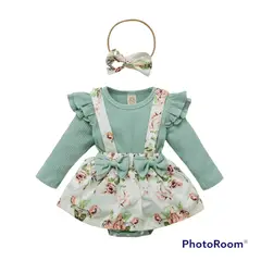 ANGO - Body Vestido Floral Verde y Cintillo