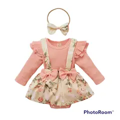 ANGO - Body Vestido Floral ROSADO y Cintillo
