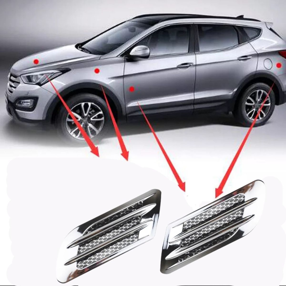 GENERICO - X2 Toma De Aire Lateral Y Capot Adhesiva Auto Rsport Cromado