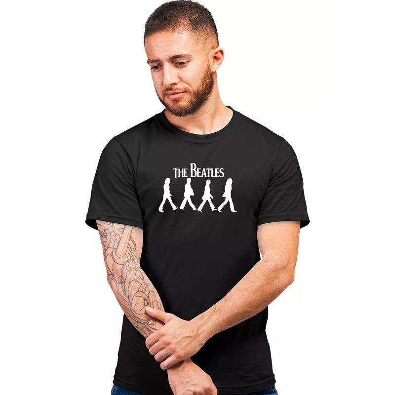 ROLY - Polera Negra Hombre The Beatles Algodón Premium
