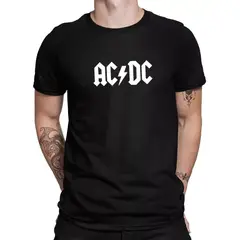 ROLY - Polera Negra Hombre Ac Dc Algodón Premium