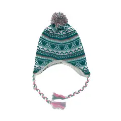 PILLIN - Gorro Bebé Niña Orejeras Y Pompón Turquesa - Verde