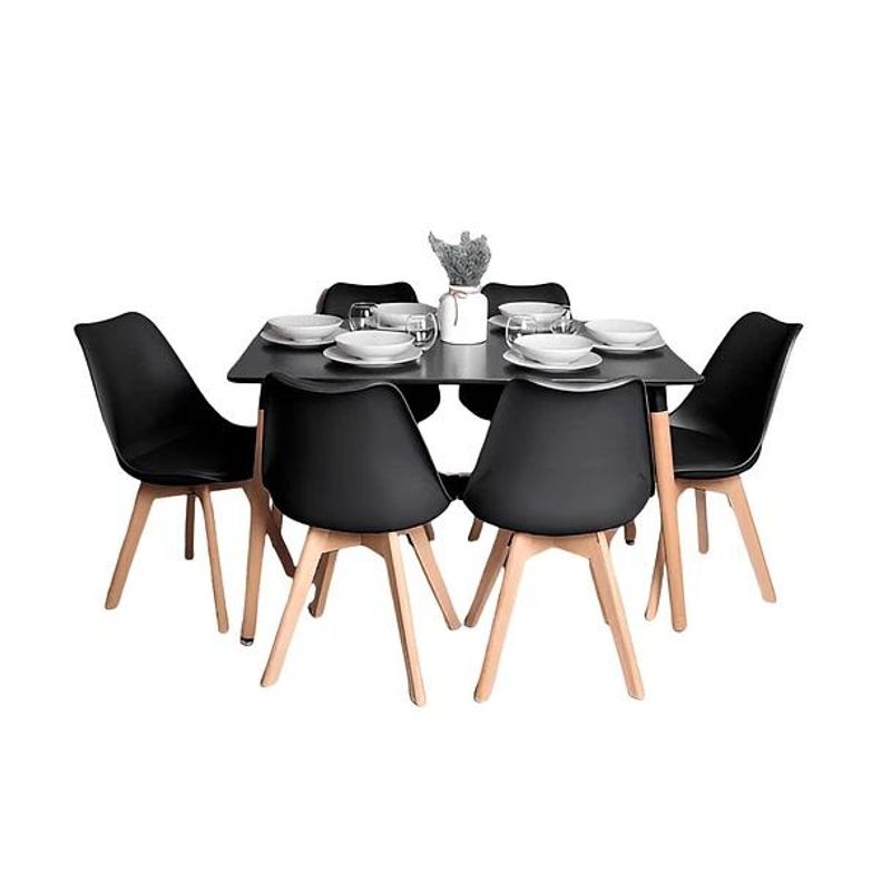 KLIK - Comedor Mesa Rectangular Negra + 6 Sillas Tulip Negras KLIK