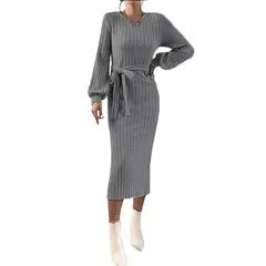 GENERICO - VESTIDO LARGO MANGA LARGA SUELTA CON TIRA OTOÑO INVIERNO MODELO I031