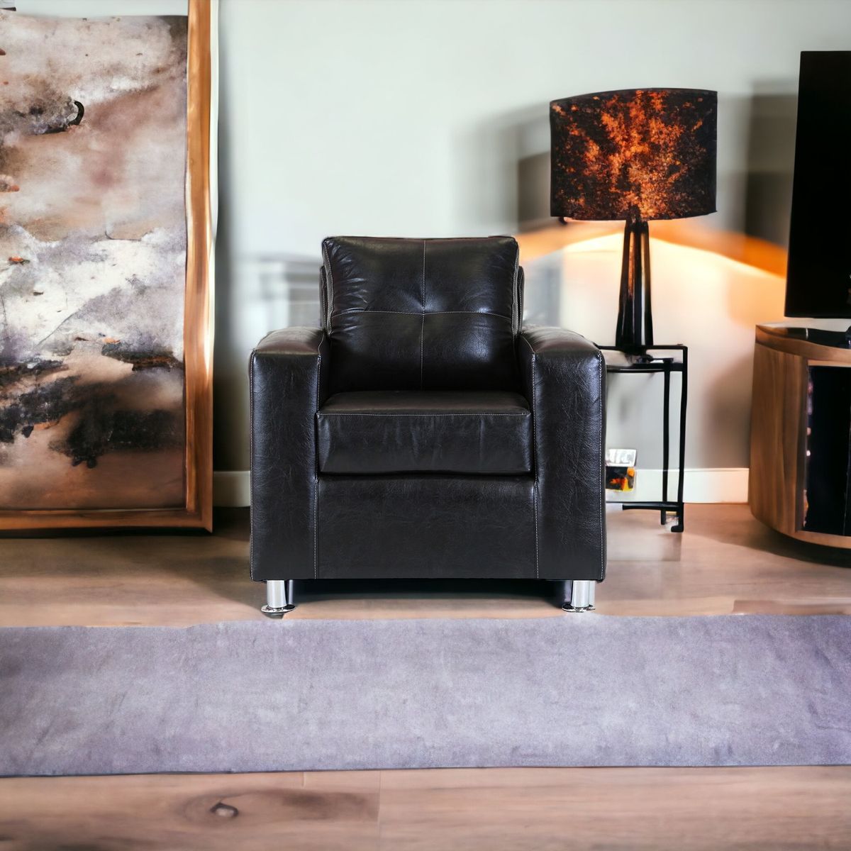 MUEBLES AMERICA - Sofá George 1 Cuerpo Cuero Sintético Negro