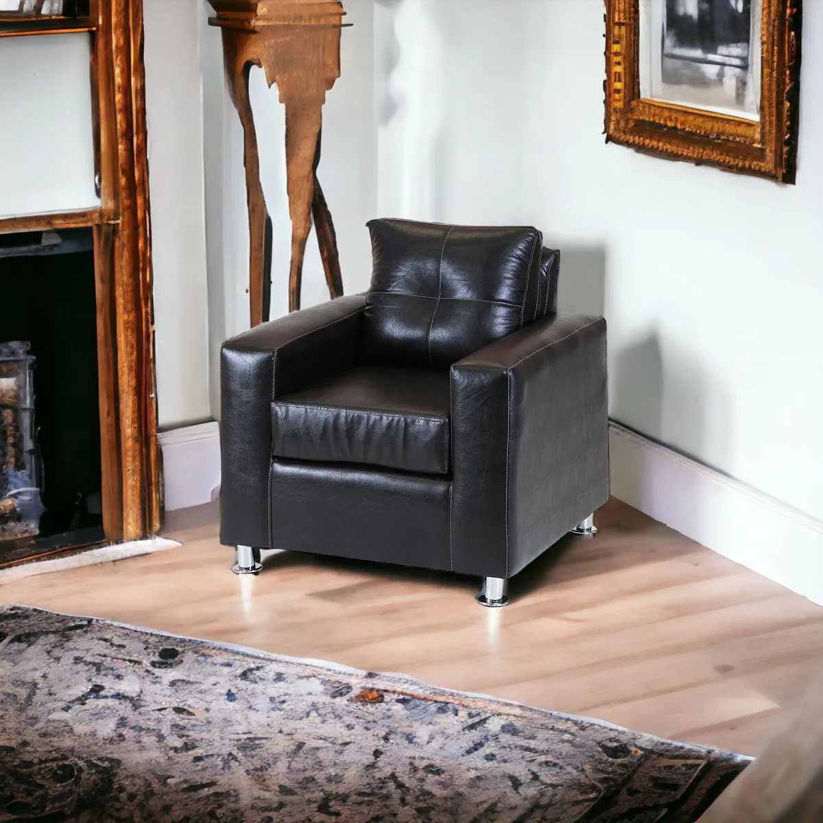 MUEBLES AMERICA - Sofá George 1 Cuerpo Cuero Sintético Negro
