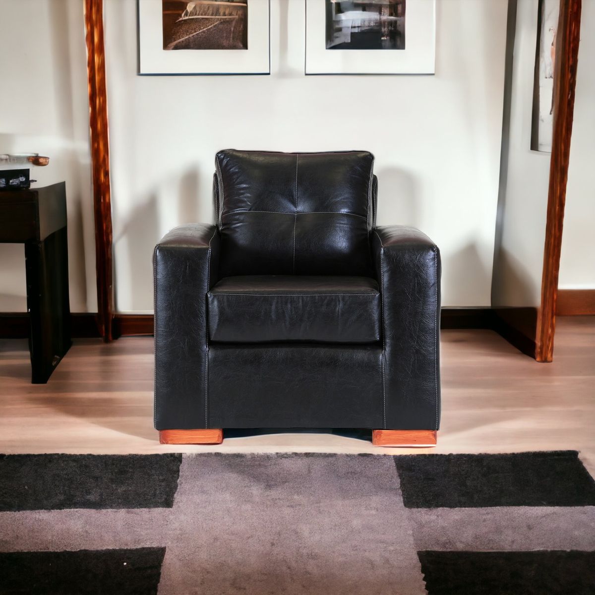 MUEBLES AMERICA - Sofá Franco 1 Cuerpo Cuero Sintético Negro