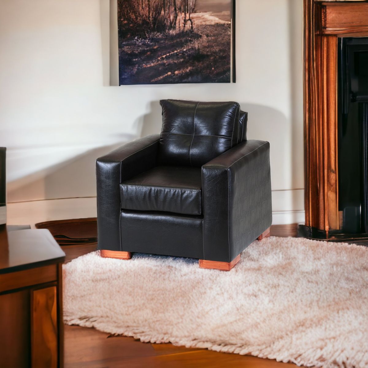 MUEBLES AMERICA - Sofá Franco 1 Cuerpo Cuero Sintético Negro