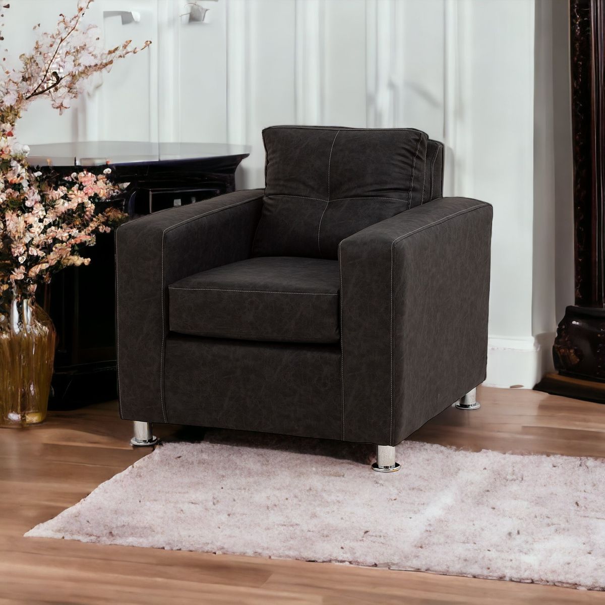 MUEBLES AMERICA - Sofá George 1 Cuerpo Cuero Auris Negro