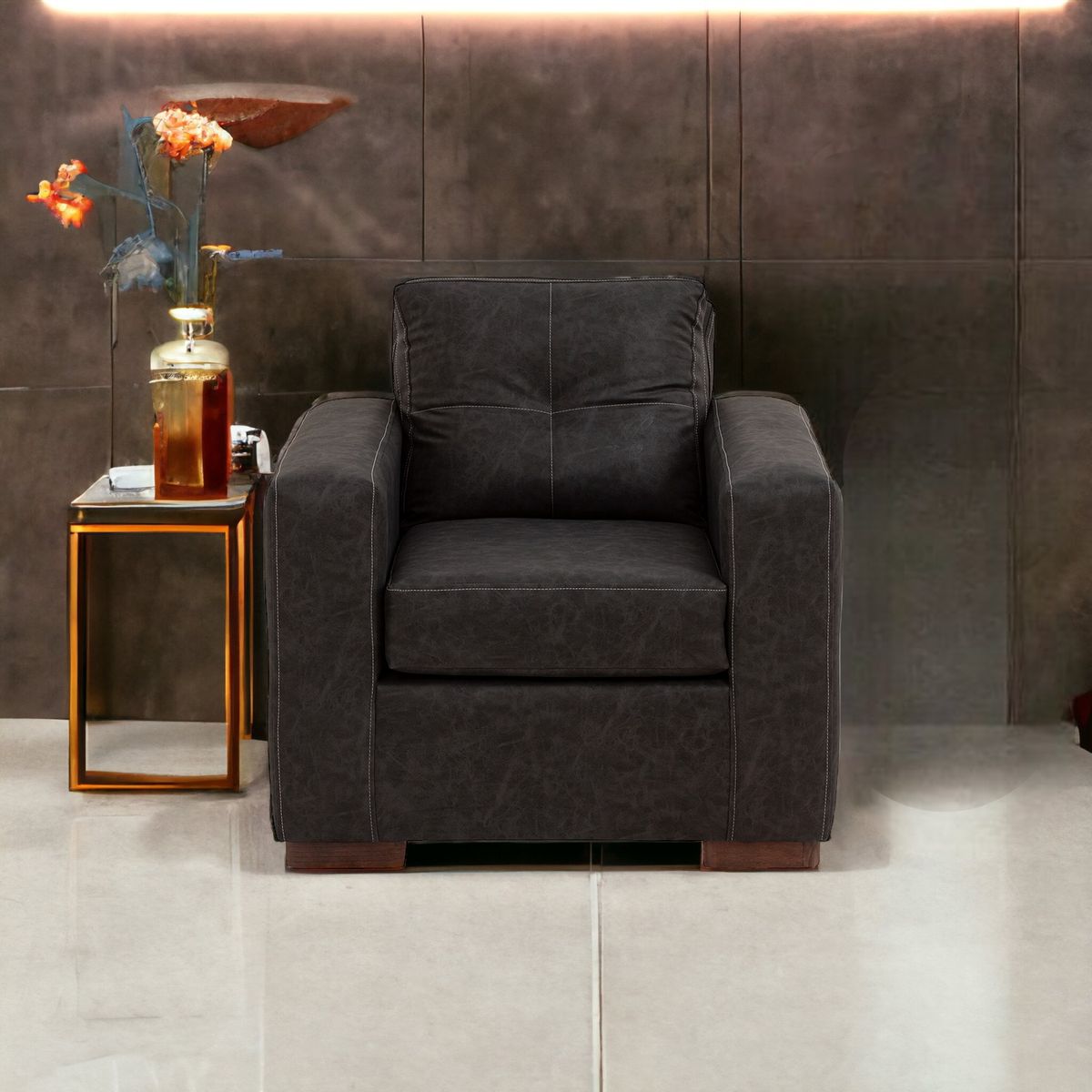 MUEBLES AMERICA - Sofá Franco 1 Cuerpo Cuero Auris  Negro