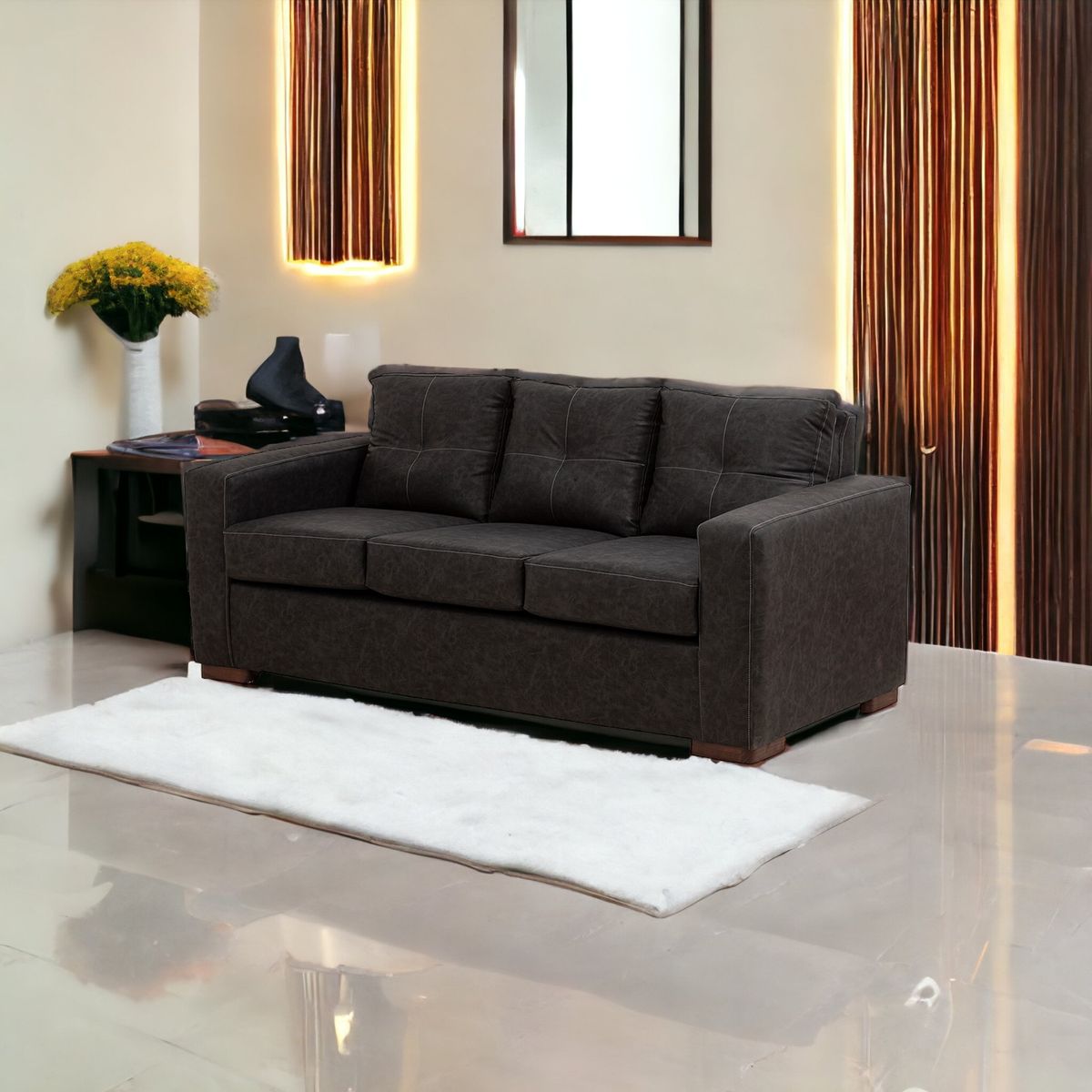 MUEBLES AMERICA - Sofá Franco 3 Cuerpos Cuero Auris Negro